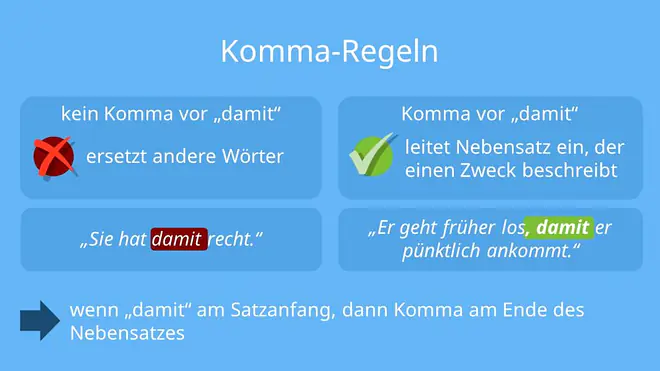 komma vor damit, komma damit, kommt vor damit ein komma, vor damit ein komma, damit komma