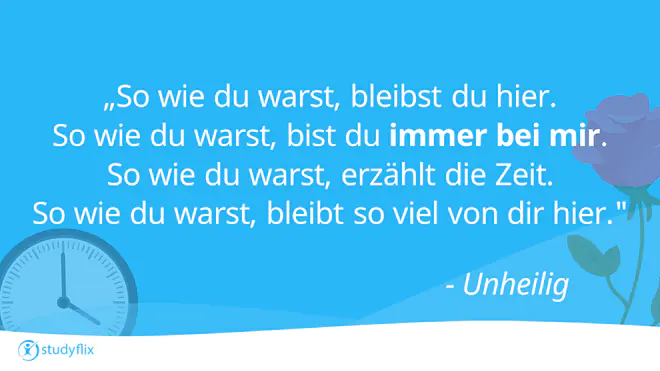 So wie du warst, bleibst du hier. So wie du warst, bist du immer bei mir. So wie du warst, erzählt die Zeit. So wie du warst, bleibt so viel von dir hier.