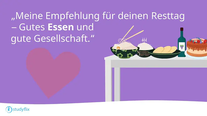 Meine Empfehlung für deinen Resttag - Gutes Essen und gute Gesellschaft.
