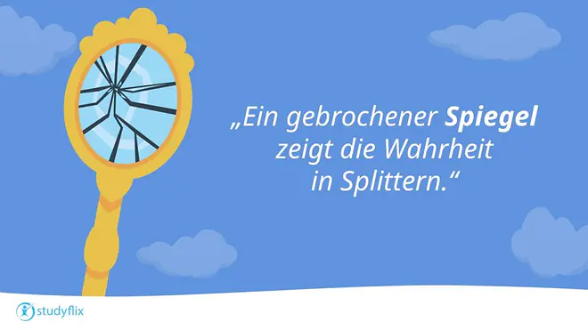 Ein gebrochener Spiegel zeigt die Wahrheit in Splittern.