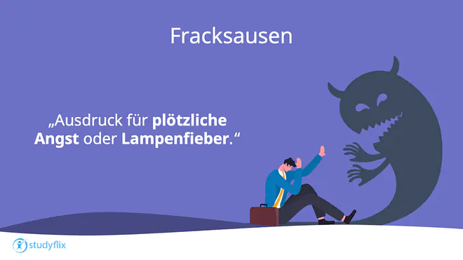 Das Bild zeigt eine Definition des Wortes "Fracksausen" - "Ein Ausdruck für plötzliche Angst oder Lampenfieber."