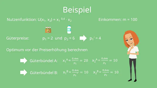 Einkommenseffekt und Substitutionseffekt, Einkommenseffekt berechnen, Einkommenseffekt Beispiel