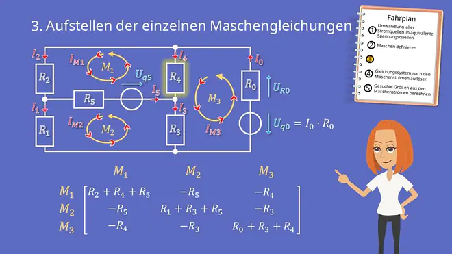 Maschenstromverfahren, Netzwerkanalyse, Maschen, Knoten, Matrix, lineares Gleichungssystem