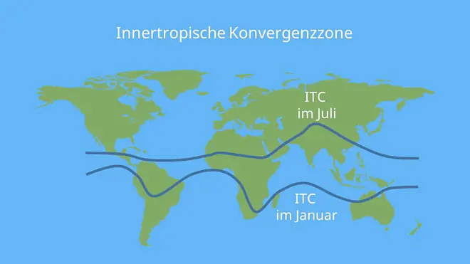 Wie entsteht der Monsun, Konvergenzzone, Weltkarte Äquator, Monsun Indien