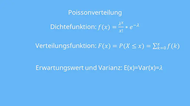 Poissonverteilung Formeln, Dichte, Dichtefunktion, Verteilungsfunktion, Erwarzungswert, Varianz