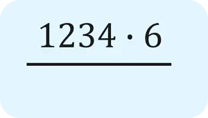 Das Bild zeigt den Beginn einer schriftlichen Multiplikation mit der Aufgabe 1234 mal 6. Das Ergebnis wird darunter berechnet, ist hier aber noch nicht eingetragen.