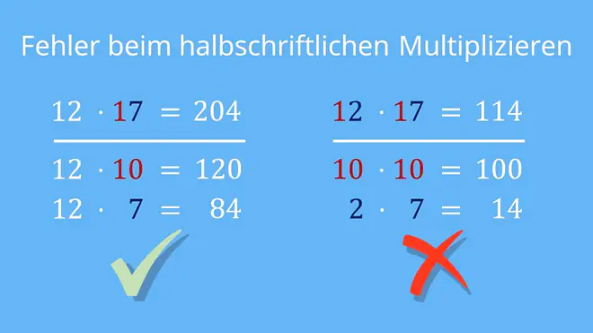 Halbschriftliches Multiplizieren, Halbschriftliche Multiplikation, Malrechnungen zerlegen, Fehler beim halbschriftlichen Multiplizieren, Fehler bei halbschriftlicher Multiplikation