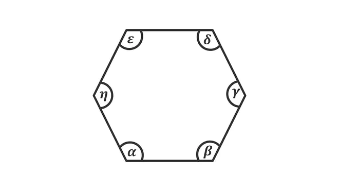 sechseck, sechseck winkel, sechsecke, 6 eck winkel, secksecke, sechseck innenwinkel, sechseck formeln, regelmäßiges sechseck, sechseck berechnen, sechseck mathematisch, sechseck formel, flächeninhalt sechseck, sechseck flächeninhalt, 6 eck; Beschriftung: Sechseck